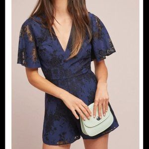 Anthropologie Keepsake Black & Blue Floral Romper